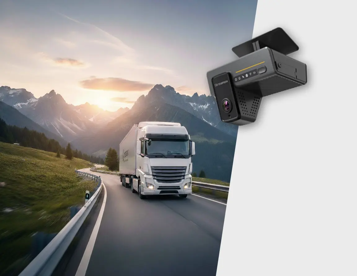 Digisky AI fleet dash camera alongside a truck on an open road