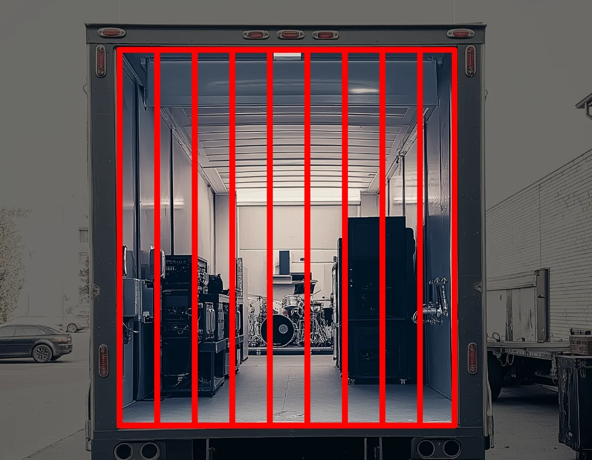 Rear view of a loaded box truck with its cargo area open