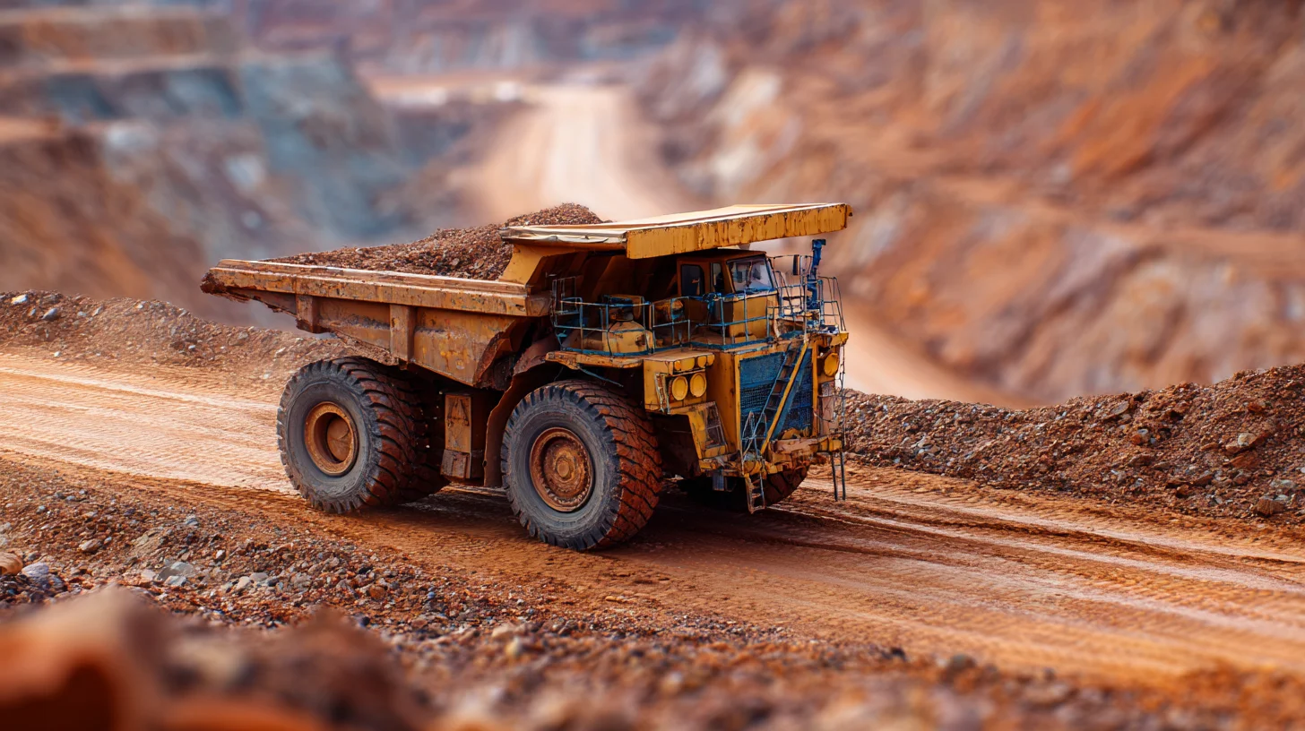 Loaded mining haul truck on a haul road in an open-pit mine